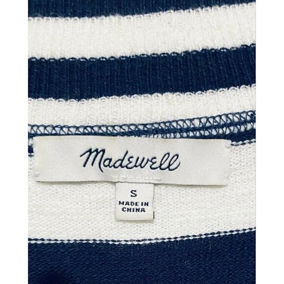 Madewell Sweater Womens Small Blue Ivory Striped Relaxed Mockneck Boho - Picture 7 of 8